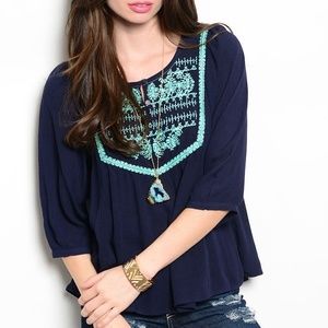 Navy Blue Flowy Blouse